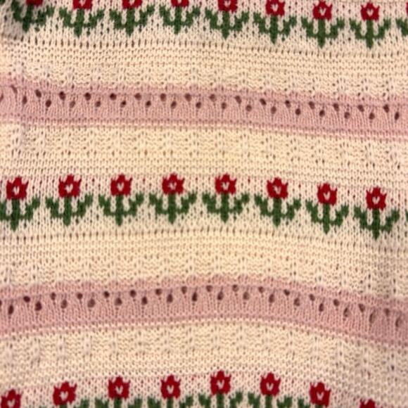 Kawaii Harajuko Style Cardigan Sweater Women's OS Cream Pink Scalloped Pointelle - Picture 6 of 9